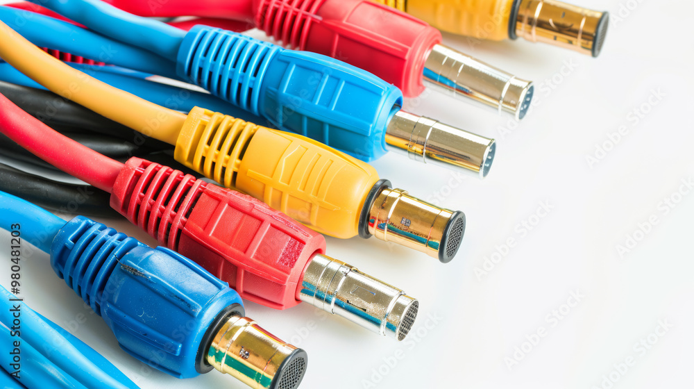 XLR cables for connecting microphones and other audio devices isolated on white background XLR cables for connecting microphones and other audio devices isolated on white background