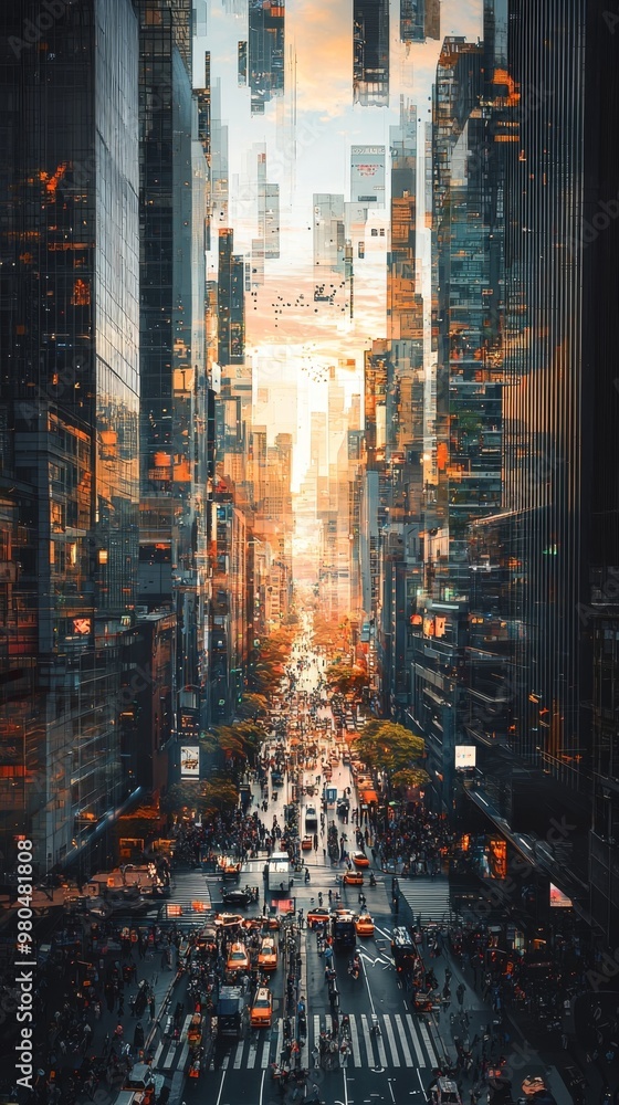 Dynamic Cityscape Snapshot Bustling Modern Metropolis at Dusk Dynamic Cityscape Snapshot Bustling Modern Metropolis at Dusk