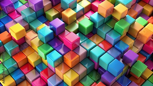 Vibrant 3D cubes in various sizes and colors intersect and overlap, forming a mesmerizing abstract geometric background with plenty of depth and visual interest.