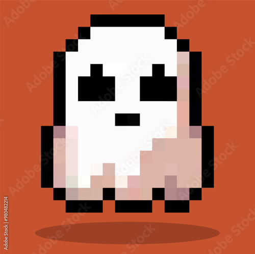 Halloween ghost cartoon in pixel art vector.