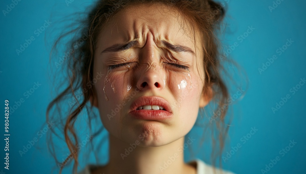 Sad desperate grieving crying woman with tears eyes during trouble, depression and emotional problem Sad desperate grieving crying woman with tears eyes during trouble, depression and emotional problem