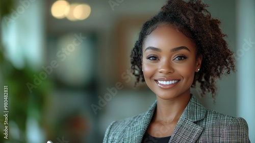 Confident Black Woman in Business Attire Smiling