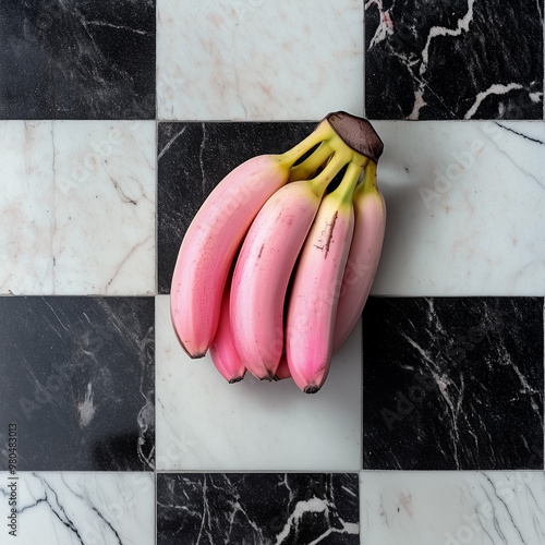 Wallpaper Mural Pink bananas on a marble black and white checkerboard background Torontodigital.ca