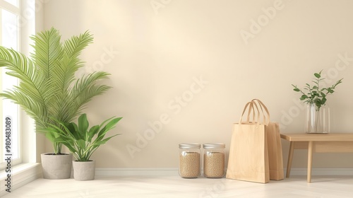 High-angle view of a minimalist living room photo