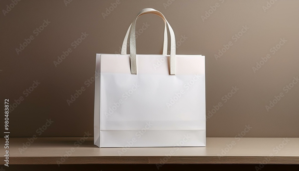 A mock-up of a blank craft package, featuring a white paper shopping bag with handles against a neutral background. A mock-up of a blank craft package, featuring a white paper shopping bag with handles against a neutral background.