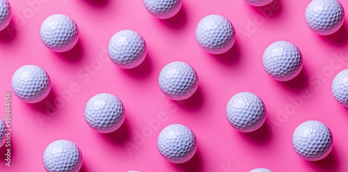 White golf balls against a pink background in minimalist photography.