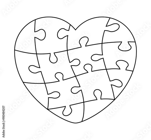 puzzle heart outline, jigsaw heart frame template, puzzle pieces