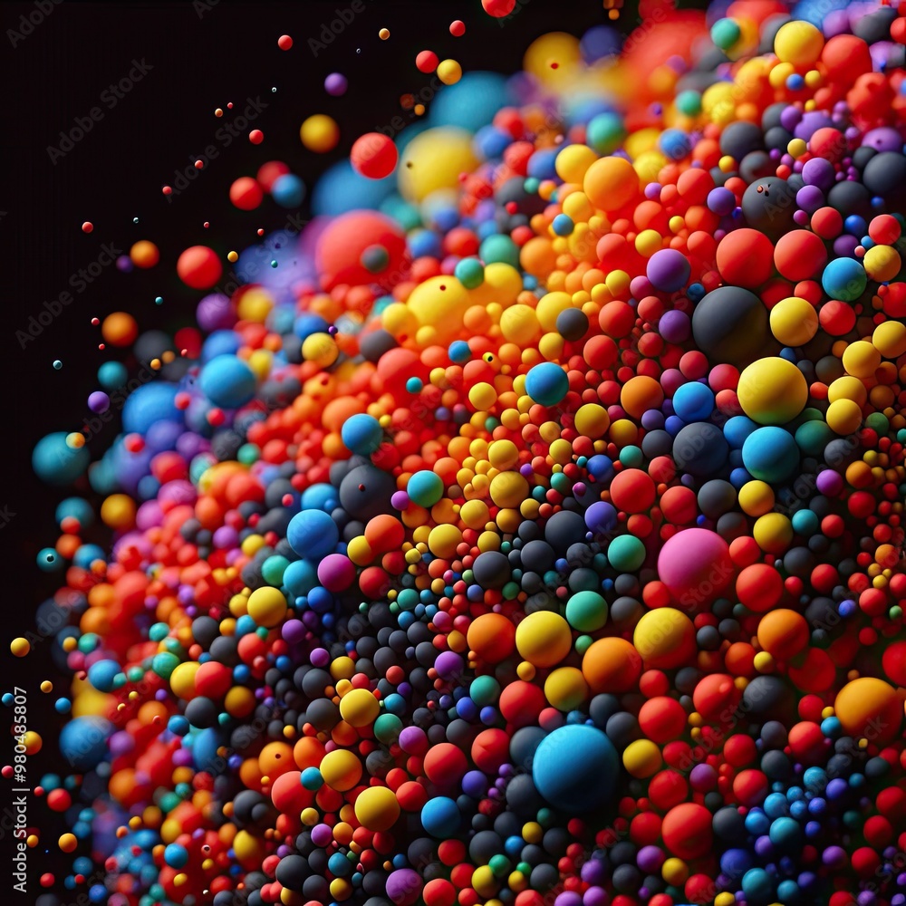 Explosive Burst of Colorful 3D Spheres in Motion with Generative AI. Explosive Burst of Colorful 3D Spheres in Motion with Generative AI.