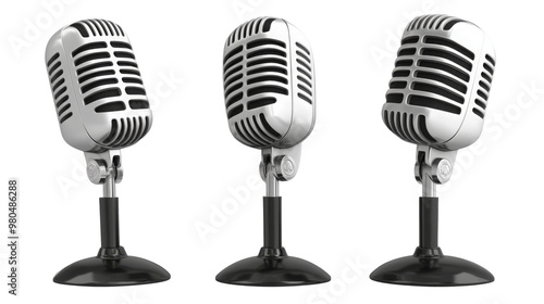 Retro microphone on white or transparent background