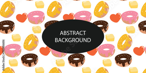 bakery and junk food pattern background design.  Cute sweet food baby background. Colorful design for textile, wallpaper, fabric, decor. Template for design. Vector illustration