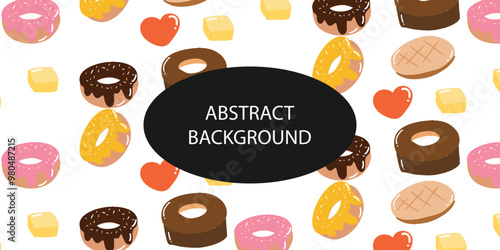 bakery and junk food pattern background design.  Cute sweet food baby background. Colorful design for textile, wallpaper, fabric, decor. Template for design. Vector illustration