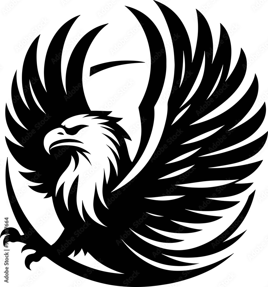 Fototapeta premium Regal Raptor Eagle Logo - Monochrome Feathered Majesty. Generated With AI