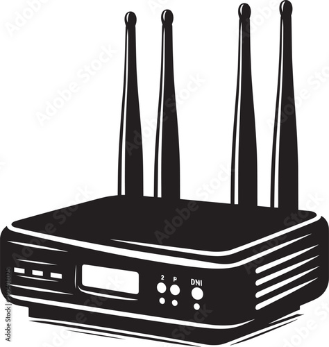 Digital wireless network router modem device silhouette illustration on a white background