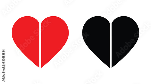 Red and black heart vector icons. Vector hearts for valentine day. Unique heart icons. Heart sign.