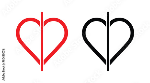 Red and black heart vector icons. Vector hearts for valentine day. Unique heart icons. Heart sign.