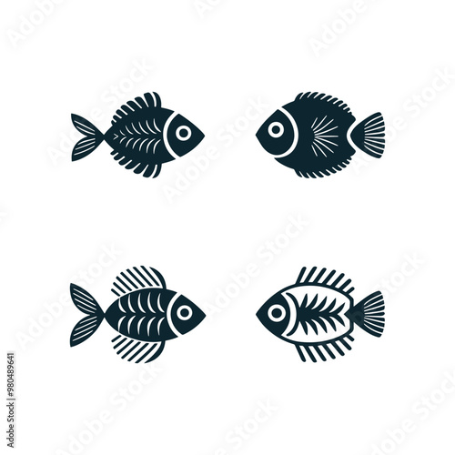 Fish skeleton set silhouette design