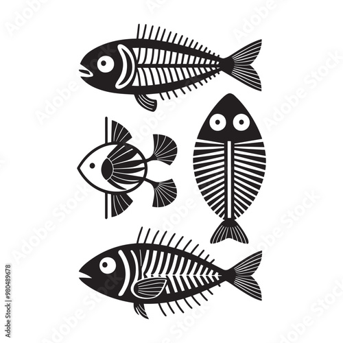 Fish skeleton set silhouette design