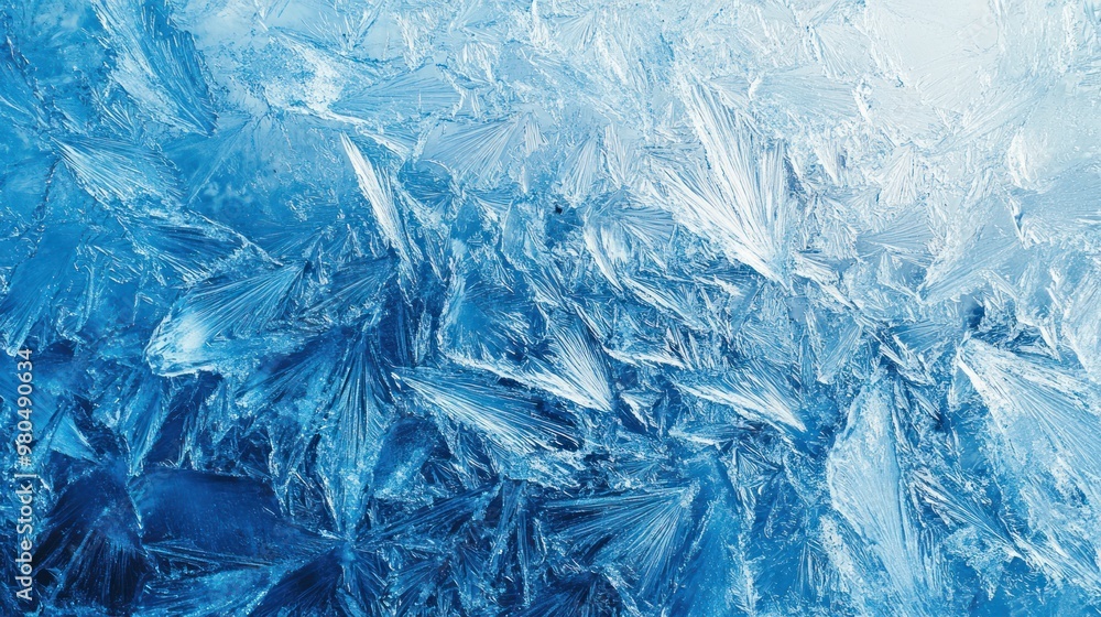 Obraz premium Frosty blue ice texture with intricate crystalline patterns, evoking the chill of winter, perfect for seasonal designs Close-up photo with clean background