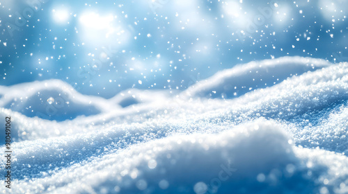 Wallpaper Mural Winter snow background with snowdrifts, with beautiful light and snow flakes on the blue sky, beautiful bokeh circles, banner format, copy space Torontodigital.ca