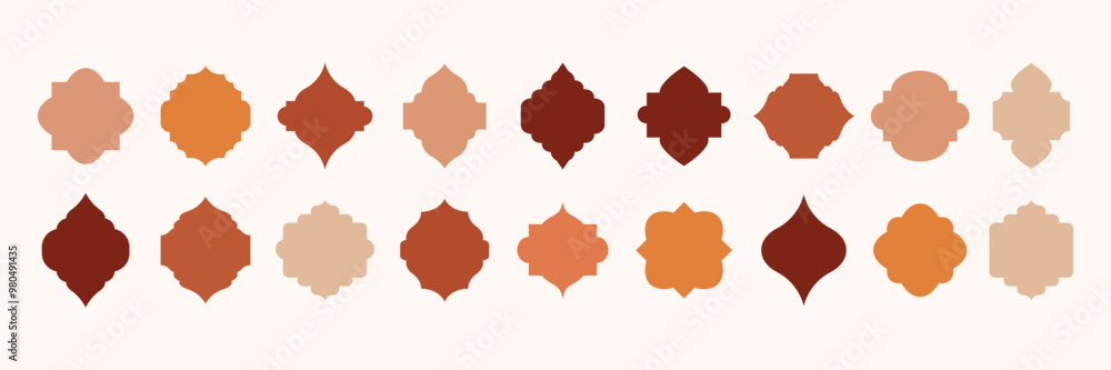 Vector set of flat mosque gates, doors and windows. Oriental style Islamic arches, labels, logo templates. Morocco inspired simple shapes. Indian architecture icons. Muslim frames. Lantern shapes Vector set of flat mosque gates, doors and windows. Oriental style Islamic arches, labels, logo templates. Morocco inspired simple shapes. Indian architecture icons. Muslim frames. Lantern shapes
