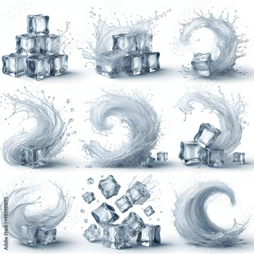 Water drop design with a collection of swirling shapes in blue, capturing a wintery, floral essence perfect for seasonal decorations