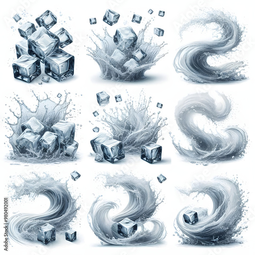Water drop design with a collection of swirling shapes in blue, capturing a wintery, floral essence perfect for seasonal decorations