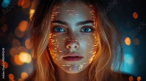 Woman with Digital Art on Her Face