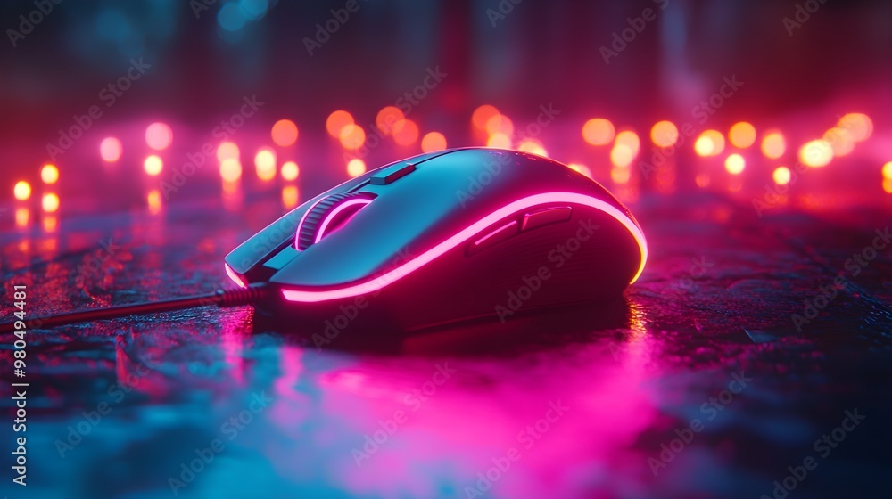 Ultra-detailed image of a glowing computer mouse with vivid neon lighting accents Ultra-detailed image of a glowing computer mouse with vivid neon lighting accents