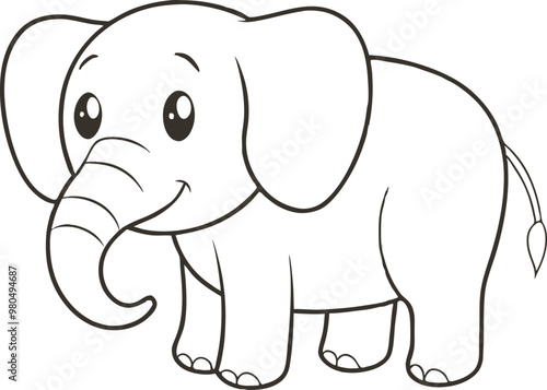 Doodle elephant outline simple cartoon Illustration of a Gray Elephant with Large Ears and a Trunk