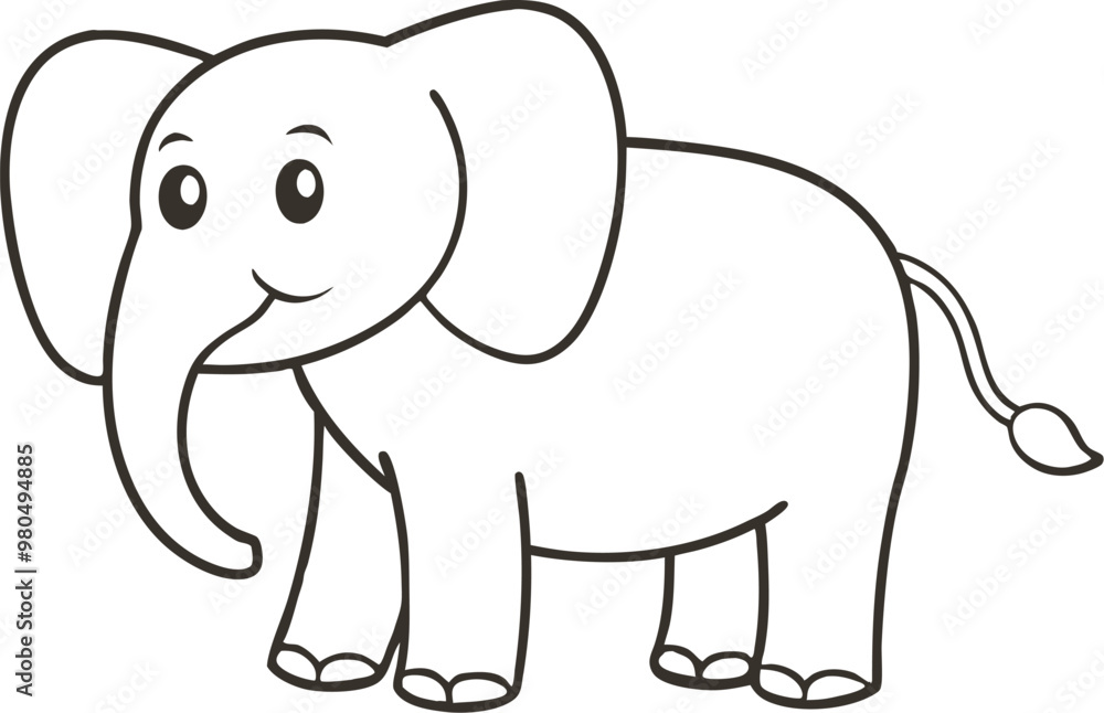 Fototapeta premium Doodle elephant outline simple cartoon Illustration of a Gray Elephant with Large Ears and a Trunk