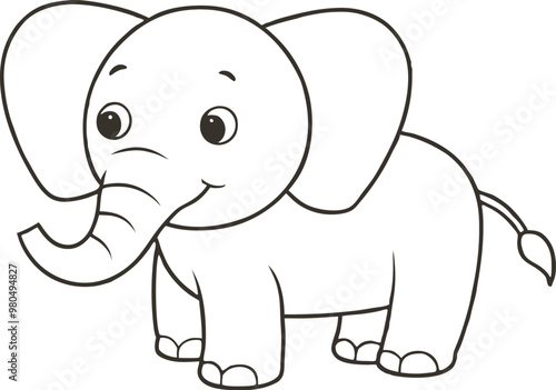 Doodle elephant outline simple cartoon Illustration of a Gray Elephant with Large Ears and a Trunk