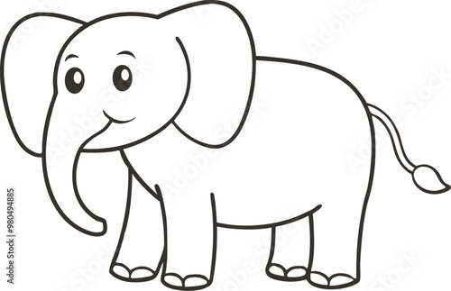 Doodle elephant outline simple cartoon Illustration of a Gray Elephant with Large Ears and a Trunk