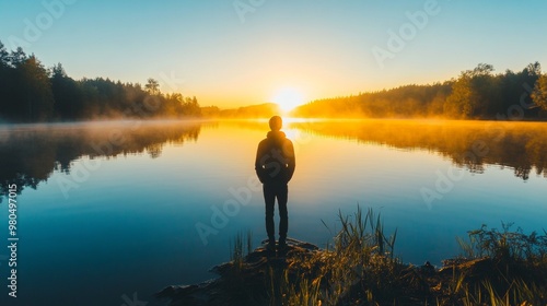 Serene Sunrise. Finding Solitude and Inner Peace by the Lake