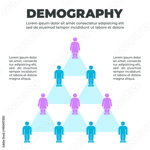 Colorful Demographic Pyramid Infographic with Male and Female Icons