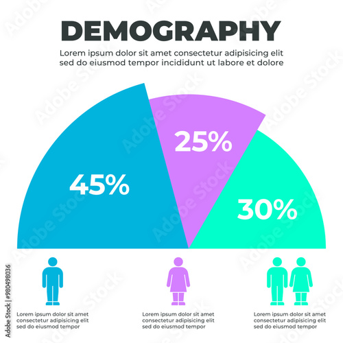 Demographic Pie Chart Infographic with Male and Female Gender Breakdown