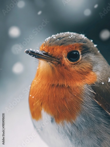 Robbins Perched in Snowy Garden photo