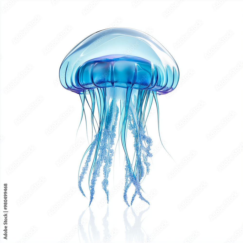A vibrant blue jellyfish drifting through the ocean with abstract shapes and patterns A vibrant blue jellyfish drifting through the ocean with abstract shapes and patterns