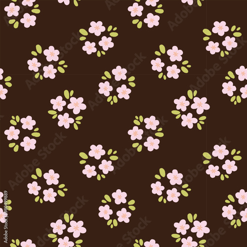 Minimalistic pattern with hand drawn flowers. Vector illustration. Endless pattern.