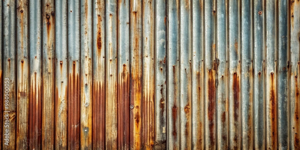 Weathered zinc fence with rustic texture and muted tones provides a distressed background with ample copy space for adding text, logos, or design elements. Weathered zinc fence with rustic texture and muted tones provides a distressed background with ample copy space for adding text, logos, or design elements.