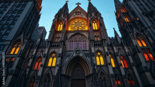 A majestic Gothic Revival-style cathedral in Manhattan's Upper East Side stands tall with its intricately carved stone photo