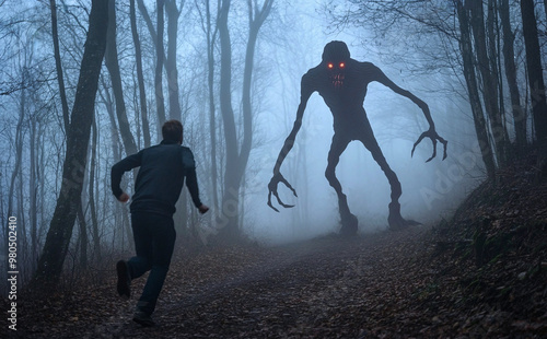 A monster terrorizing people at night in the forest