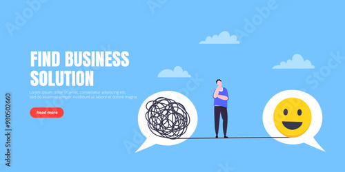 Understanding problem solution simplify challenge with idea. Unravel business chaos process with tangle difficult problem mess business concept flat design vector illustration. Chaos to order metaphor