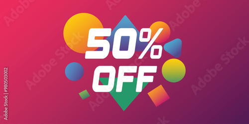 A Minimalistic Yet Colorful Discount Banner With Abstract Shapes in The Background.eps