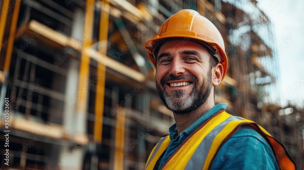 Portrait of a smiling construction worker at a building site Portrait of a smiling construction worker at a building site