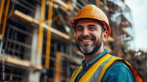 Wallpaper Mural Portrait of a smiling construction worker at a building site  Torontodigital.ca