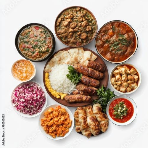 persian food, top view, hyper realistic, white background, --v 6.1 Job ID: c45418bb-50b1-4170-9ba9-54b68efdfcc6