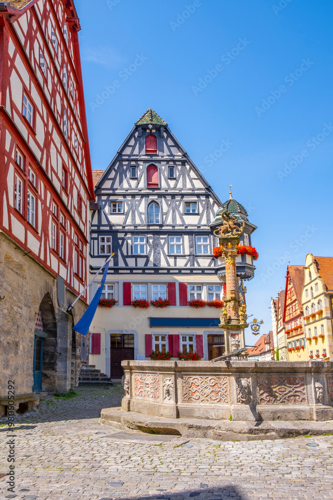 Rothenburg ob der Tauber, Germany - A sunny day at the picturesque village of Rothenburg ob der Tauber, Germany
