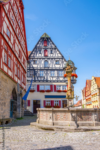 Rothenburg ob der Tauber, Germany - A sunny day at the picturesque village of Rothenburg ob der Tauber, Germany