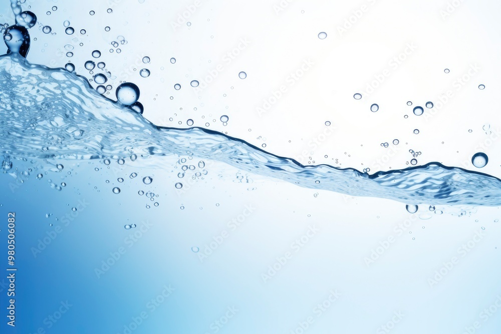 clean water with bubbles and splashes on blue blurred background clean water with bubbles and splashes on blue blurred background