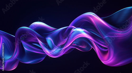 abstract 3d render glowing translucent purple and blue abstract form on black background photo